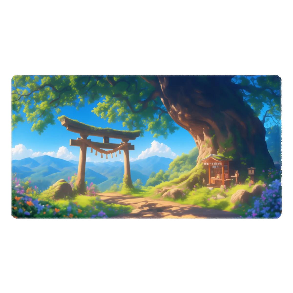 Japanese Torii Gate Desk Mat | Anime Landscape | Studio Ghibli Inspired Zen Mouse Pad