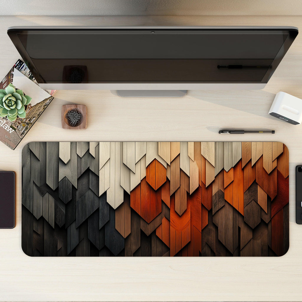 Geometric Wood Layer Desk Mat | Aesthetic & Rustic | Minimalist Modern Desk Setup