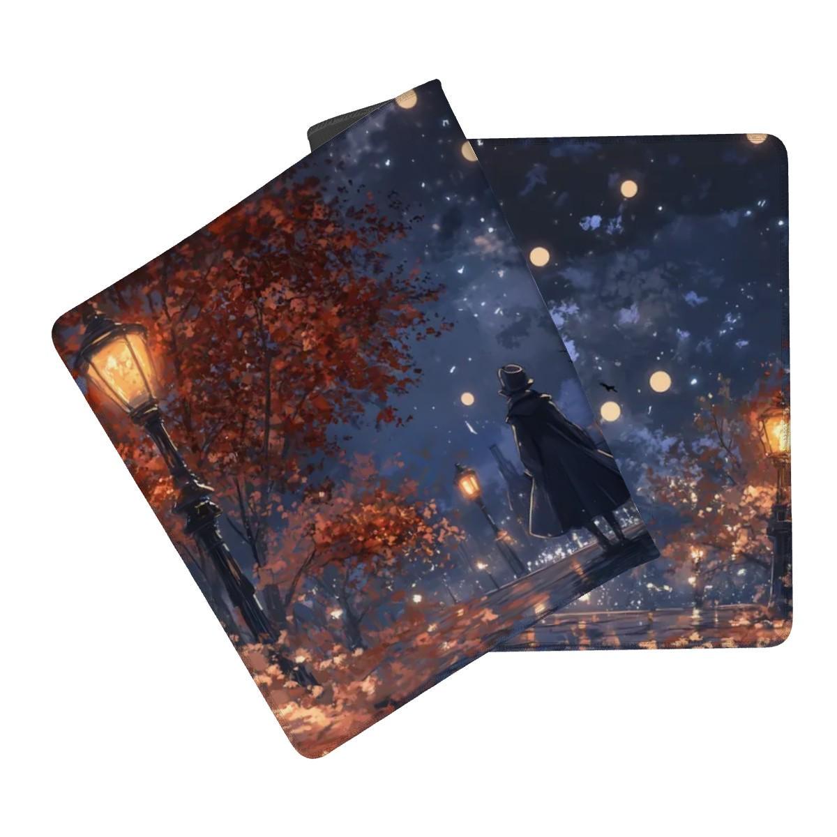 Fantasy Night London Desk Mat | Moonlight Clock Tower | Purple Artistic Cityscape Mouse Pad