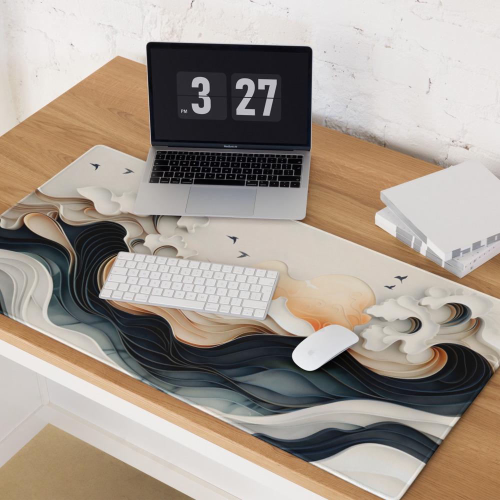 Ukiyo-e Style Desk Mat | Abstract Wave Mouse Pad, Inspired by Hokusai's The Great Wave