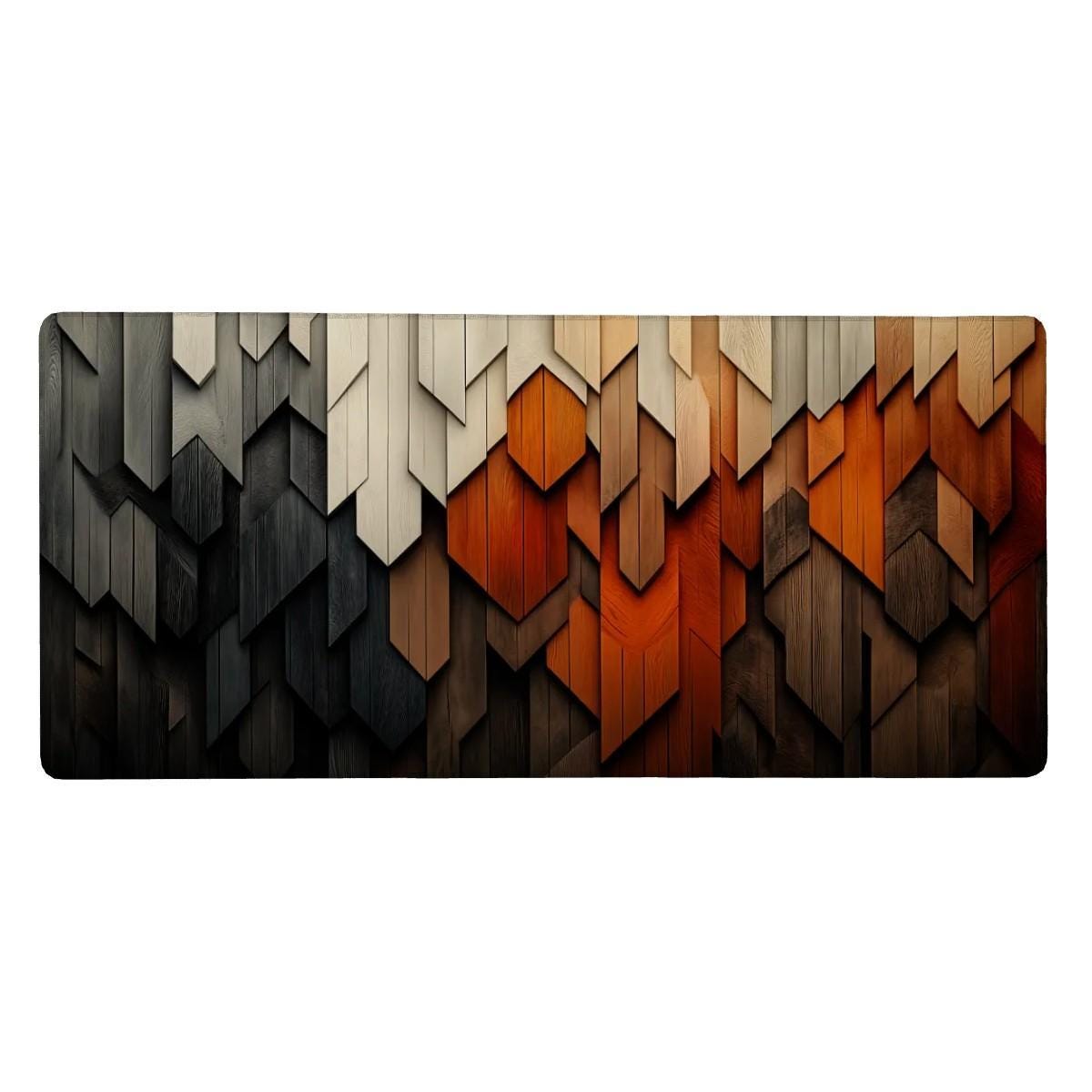 Geometric Wood Layer Desk Mat | Aesthetic & Rustic | Minimalist Modern Desk Setup