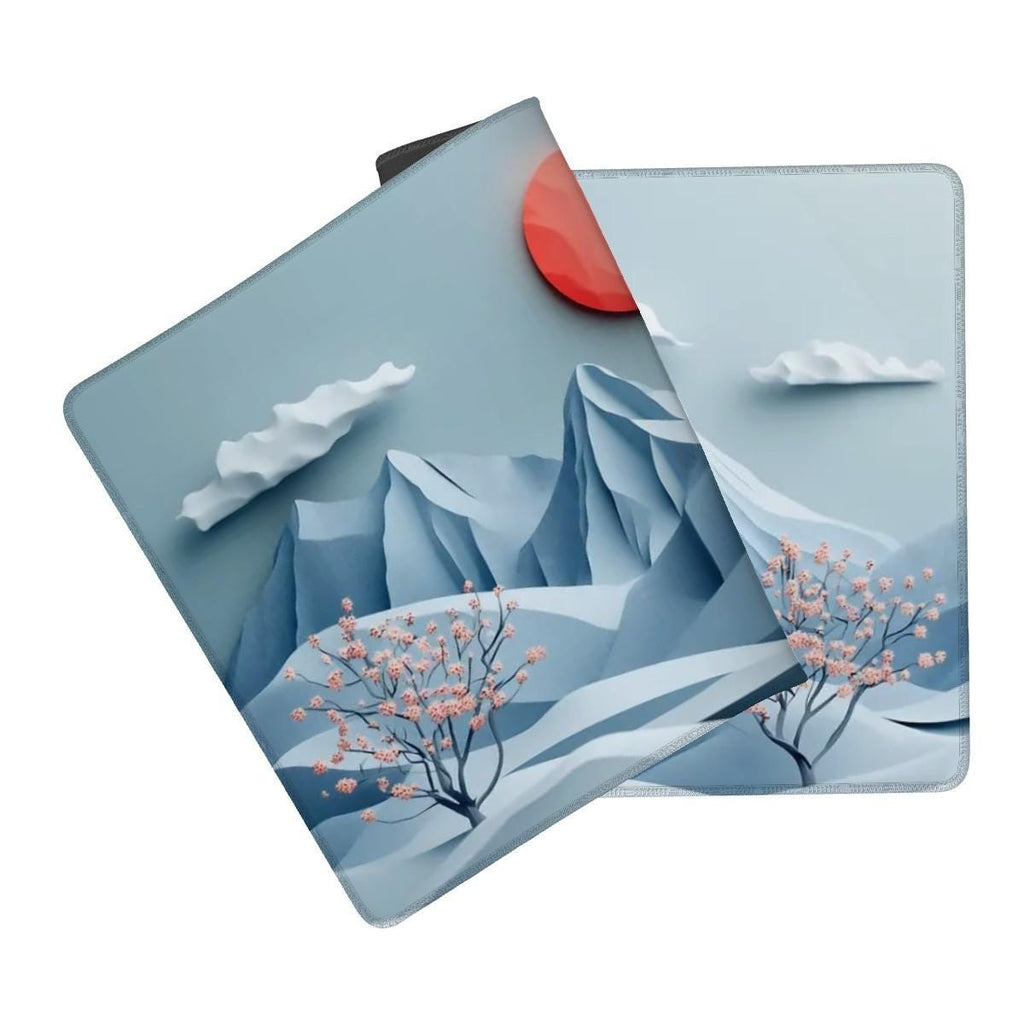Japanese Nature Landscape Desk Mat | Aesthetic Cherry Blossom | Serene Blue Mountain Mouse Pad