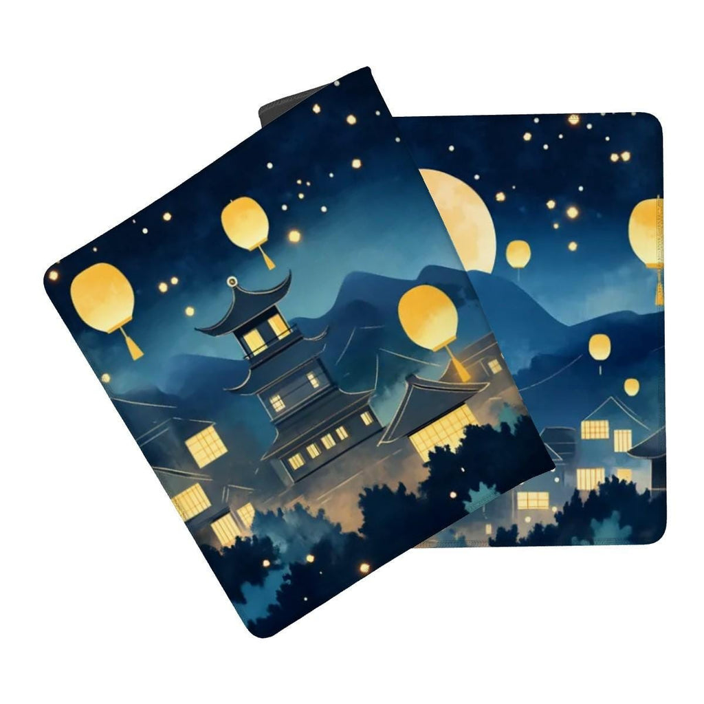 Moonlight Lantern Village Desk Mat | Dreamy Starry Night | Aesthetic Japanese Mousepad