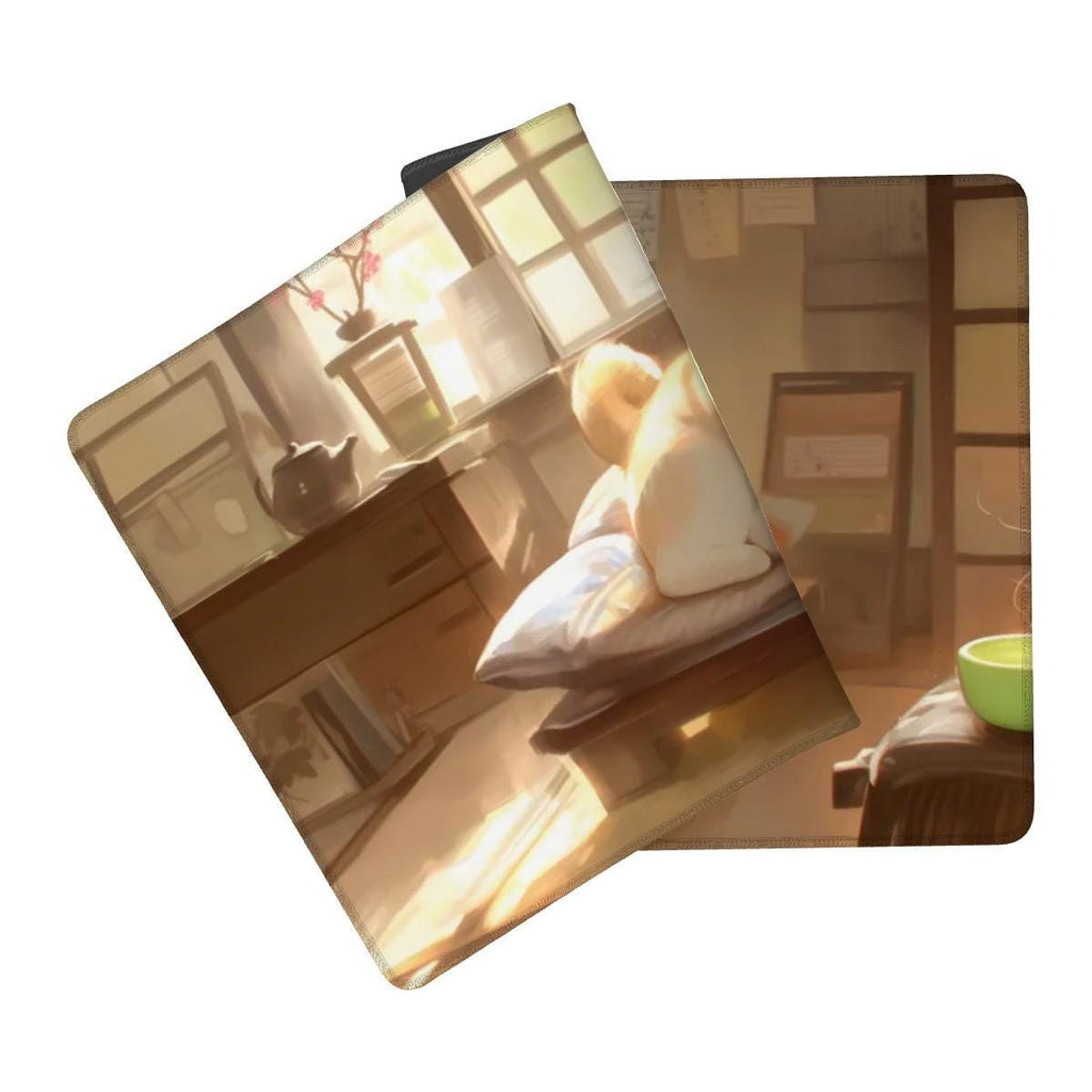 Cozy Shiba Inu Anime Desk Mat | Homey Lofi Japanese Mouse Pad | Warm Dog Lover's Desk Decor