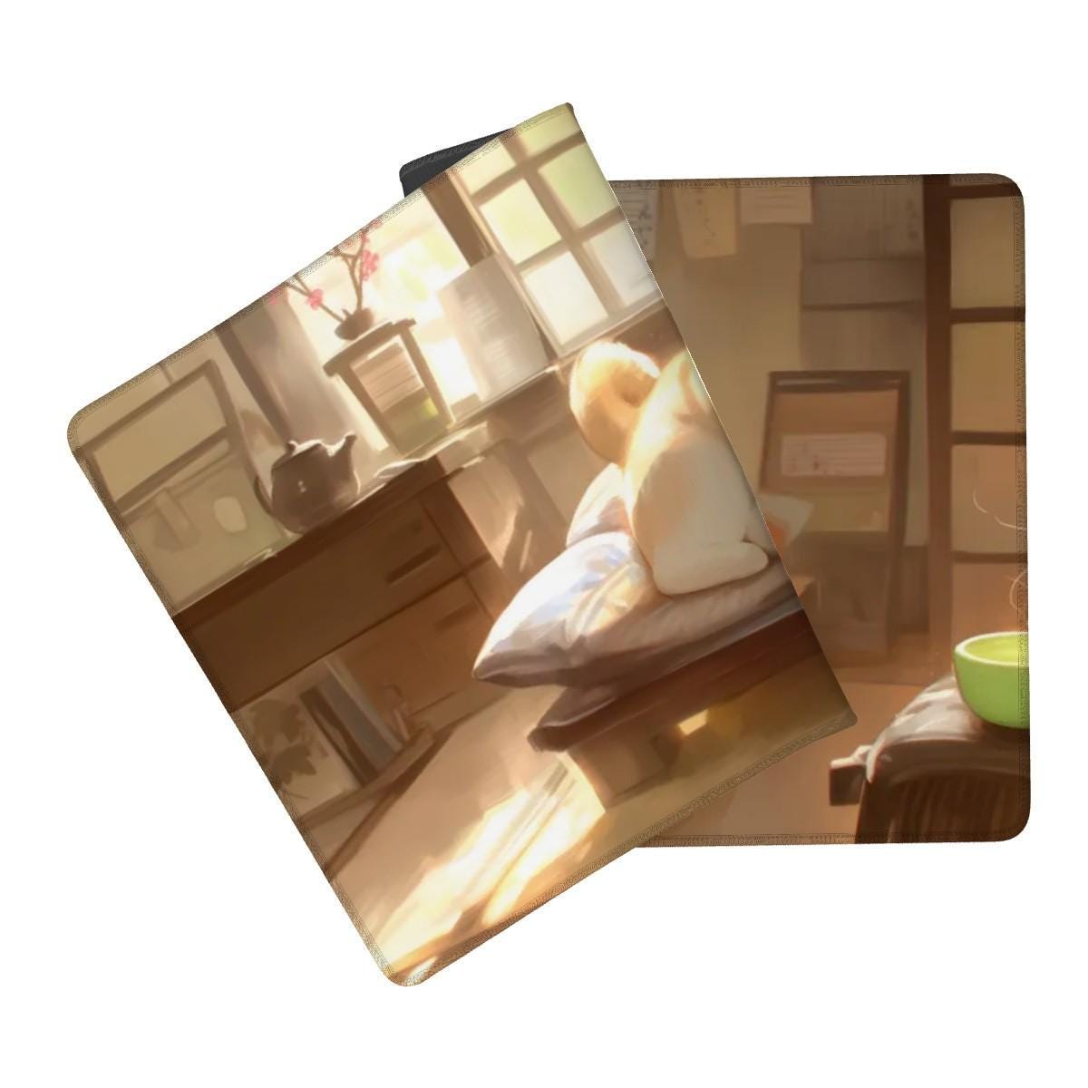 Cozy Shiba Inu Anime Desk Mat | Homey Lofi Japanese Mouse Pad | Warm Dog Lover's Desk Decor