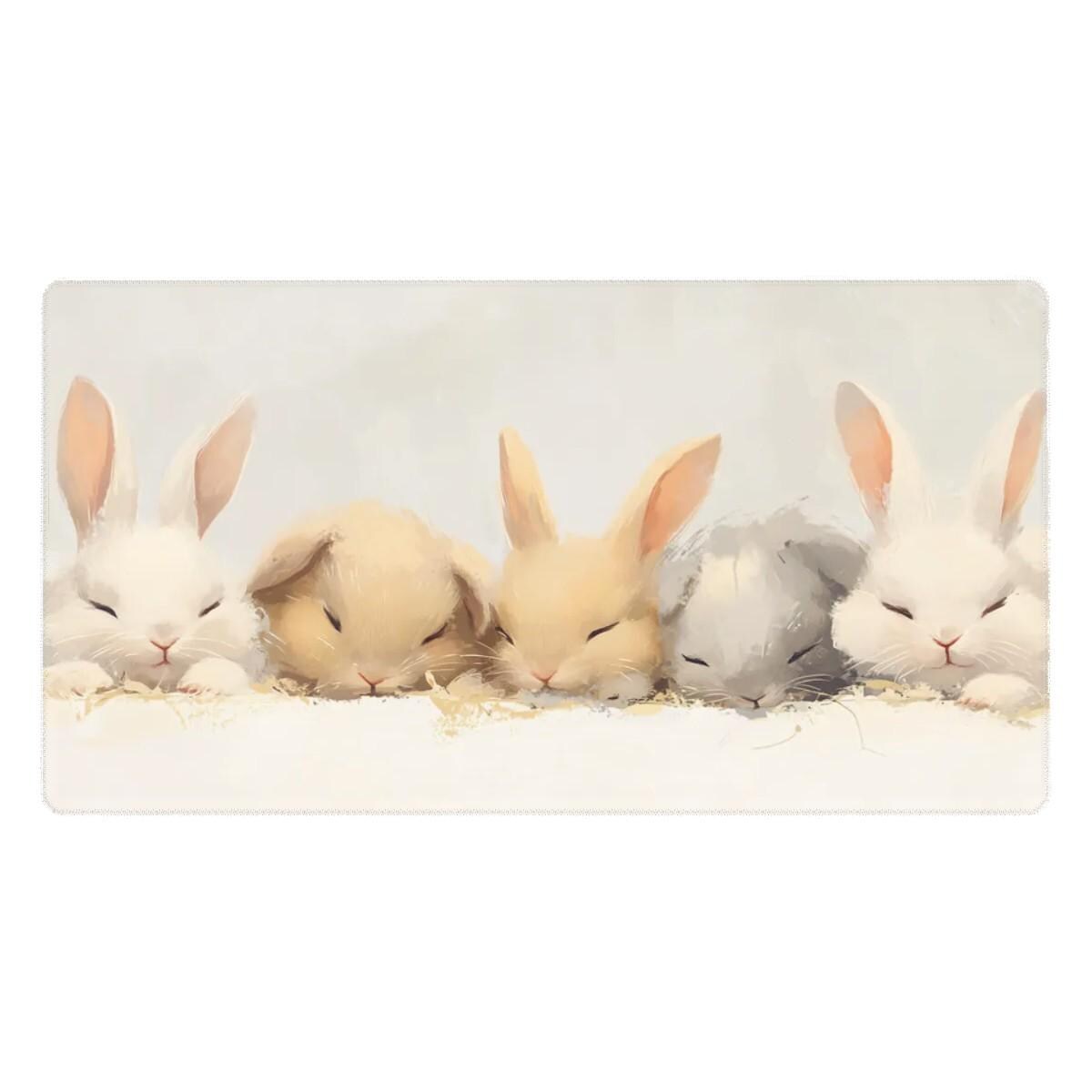 Cozy Bunny Desk Mat – Large Mouse Pad with Sleeping Rabbits, Cute Pastel Aesthetic for Kawaii, Anime & Cottagecore Decor