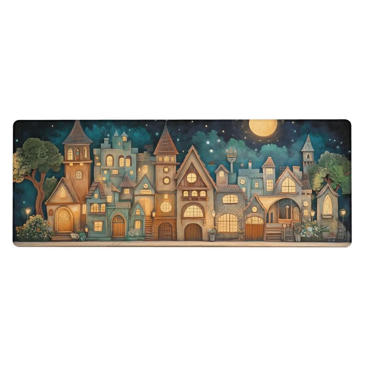 Storybook Fantasy Village Desk Mat | Whimsical Enchanted | Medieval Magic Themed Mouse Pad