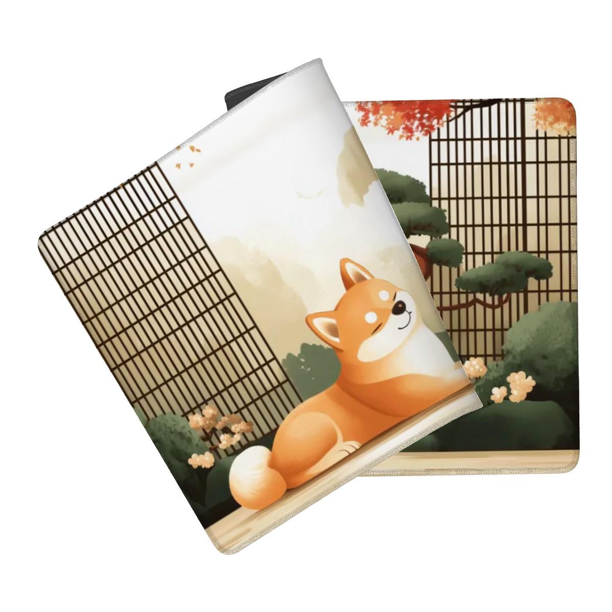 Japanese Shiba Inu Desk Mat | Large Mouse Pad for Dog Lovers | Aesthetic Gaming Mousepad, Bonsai Zen, Cherry Blossoms