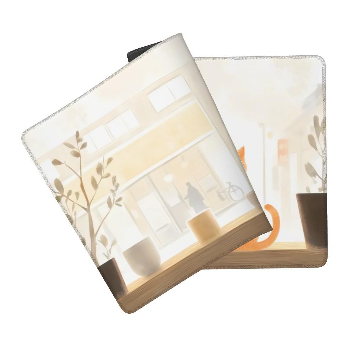 Minimalist Ginger Cat Desk Mat | Japanese Lofi Cafe Mouse Pad