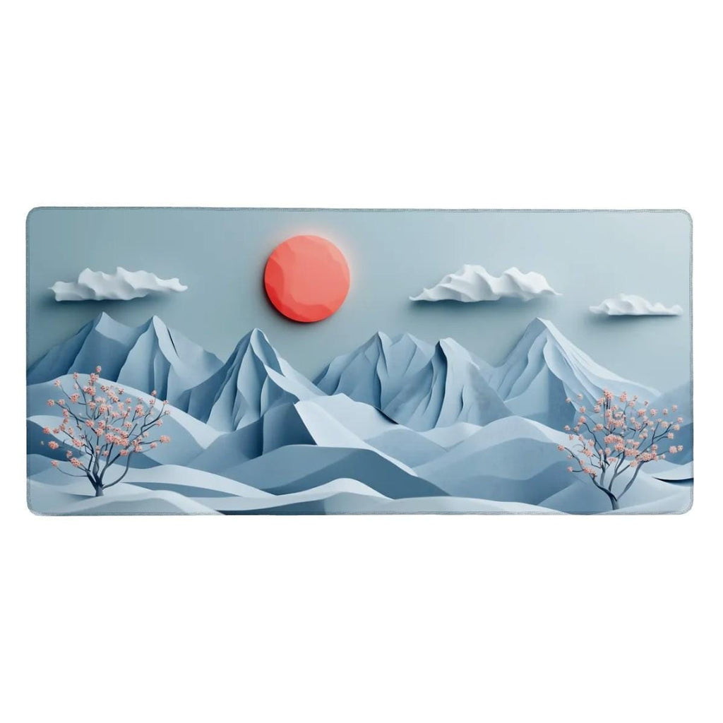 Japanese Nature Landscape Desk Mat | Aesthetic Cherry Blossom | Serene Blue Mountain Mouse Pad