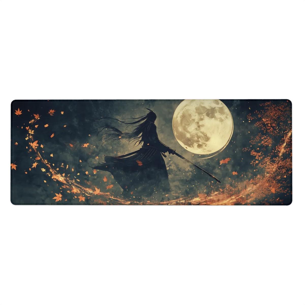 Dark Samurai Desk Mat | Japanese Warrior | Fantasy Moonlight Art Mouse Pad