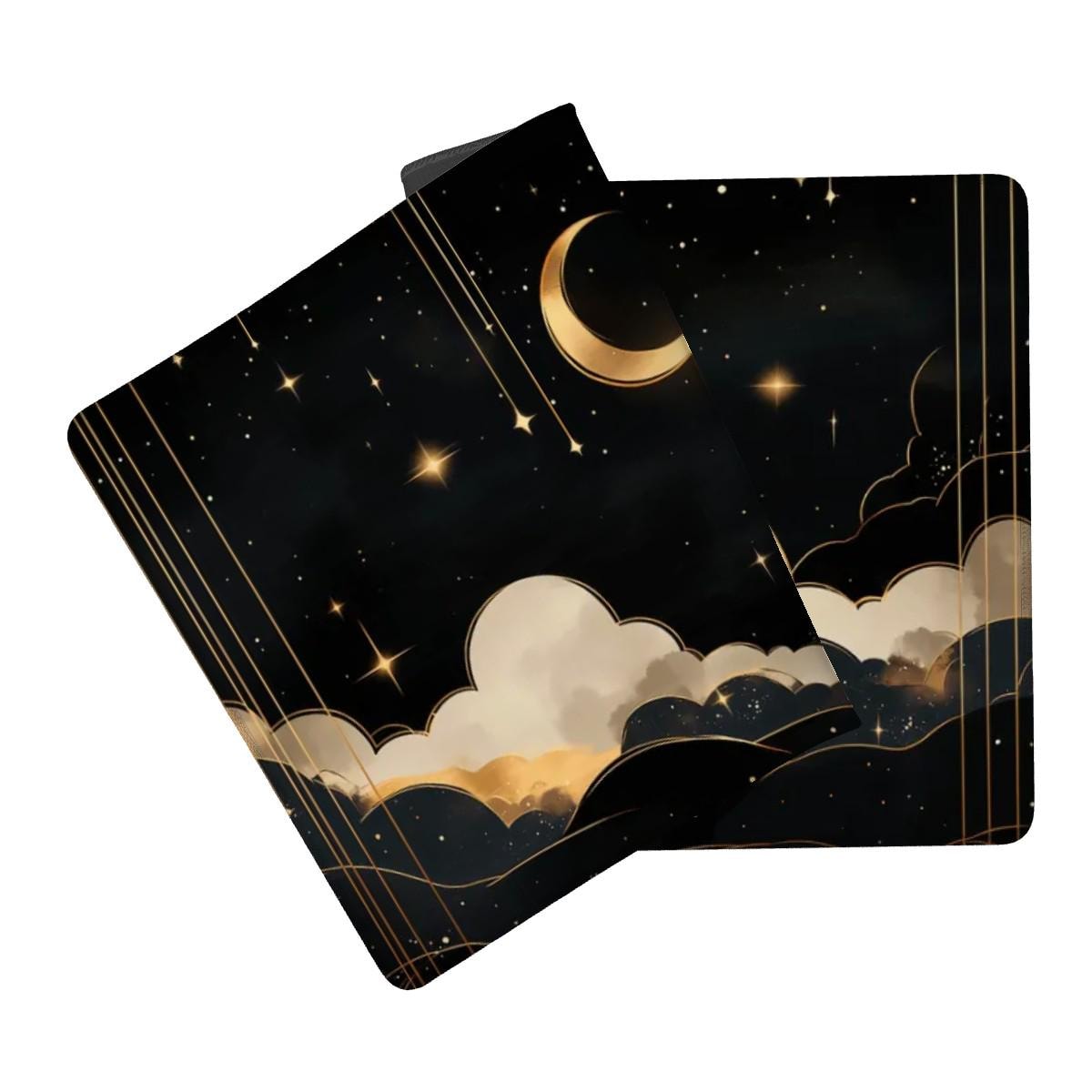 Dreamy Starry Night Desk Mat | Mystical Celestial Decor | Aesthetic Black and Gold Mouse Pad