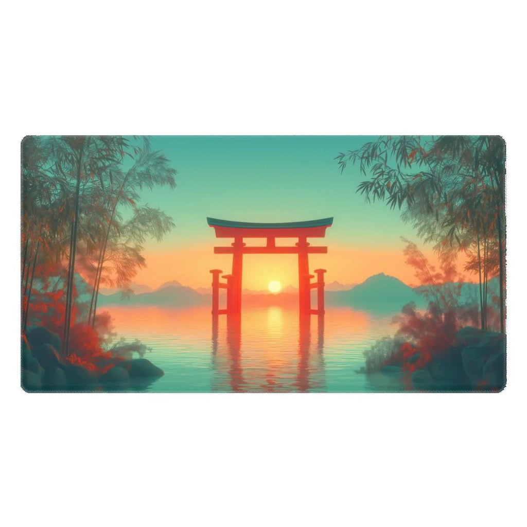 Japanese Anime Torii Gate Desk Mat | Serene Lake Sunset | Zen Bamboo Forest Mouse Pad