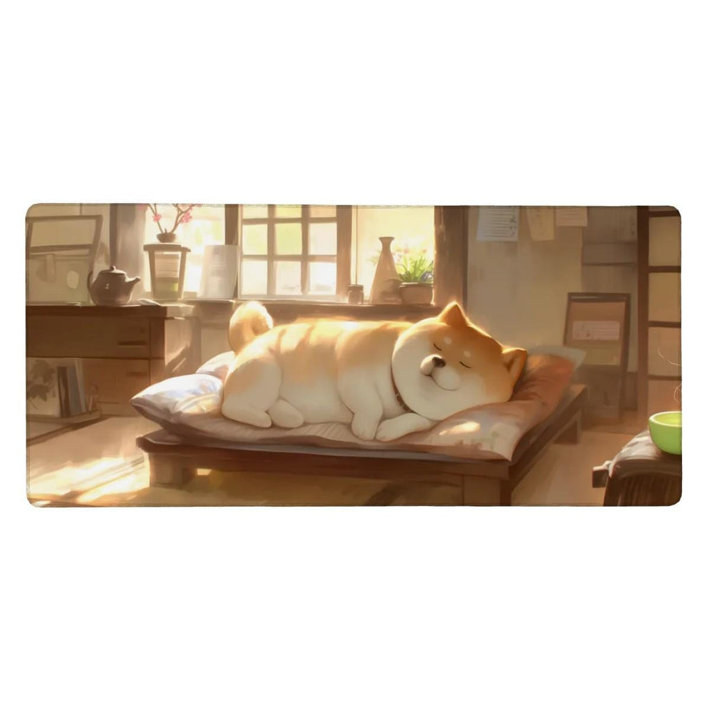 Cozy Shiba Inu Anime Desk Mat | Homey Lofi Japanese Mouse Pad | Warm Dog Lover's Desk Decor