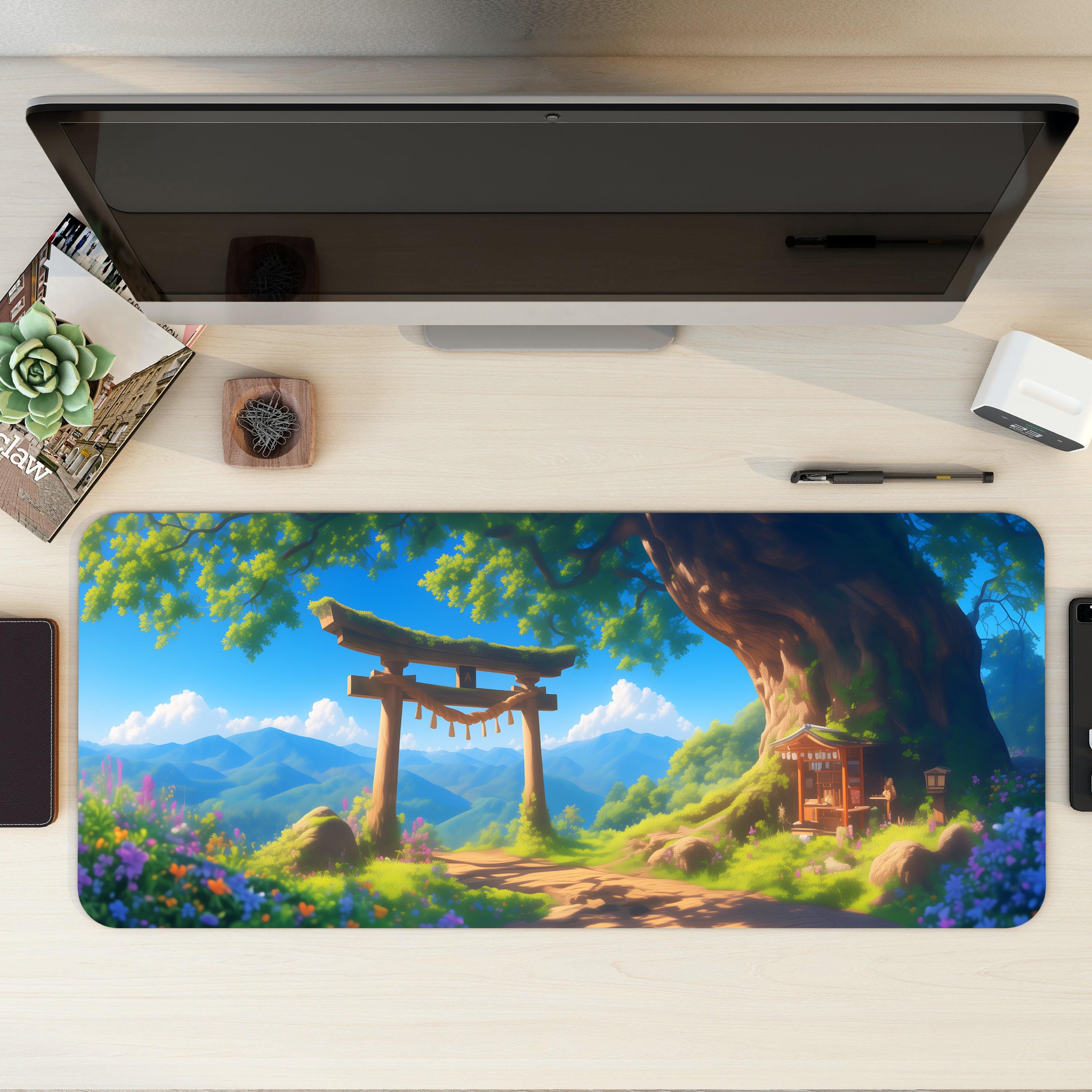 Japanese Torii Gate Desk Mat | Anime Landscape | Studio Ghibli Inspired Zen Mouse Pad