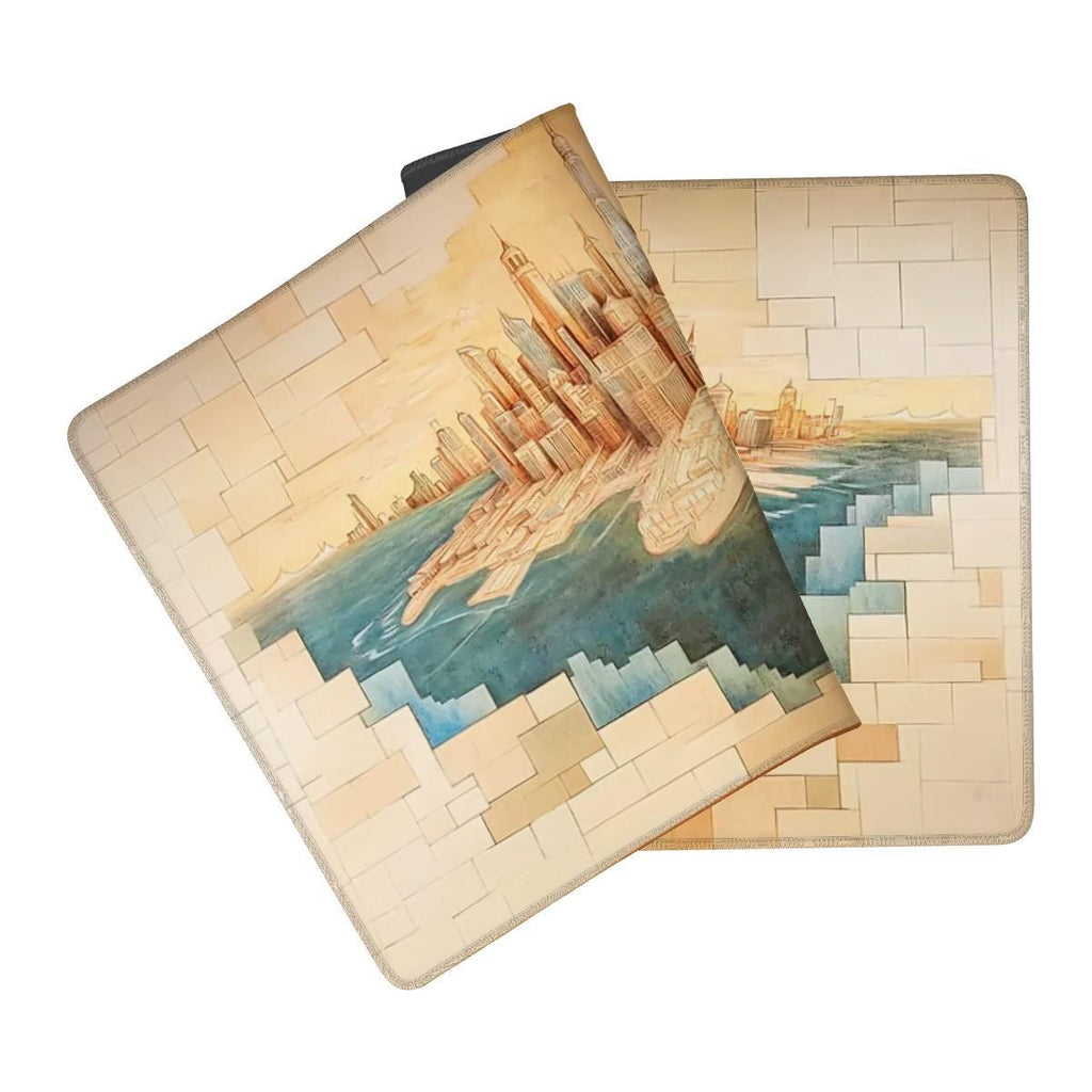 Retro Cityscape Skyline Desk Mat | Illustrative Urban Fantasy Mouse Pad