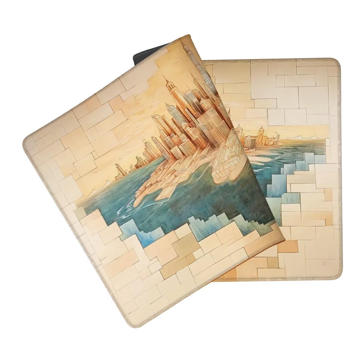 Retro Cityscape Skyline Desk Mat | Illustrative Urban Fantasy Mouse Pad