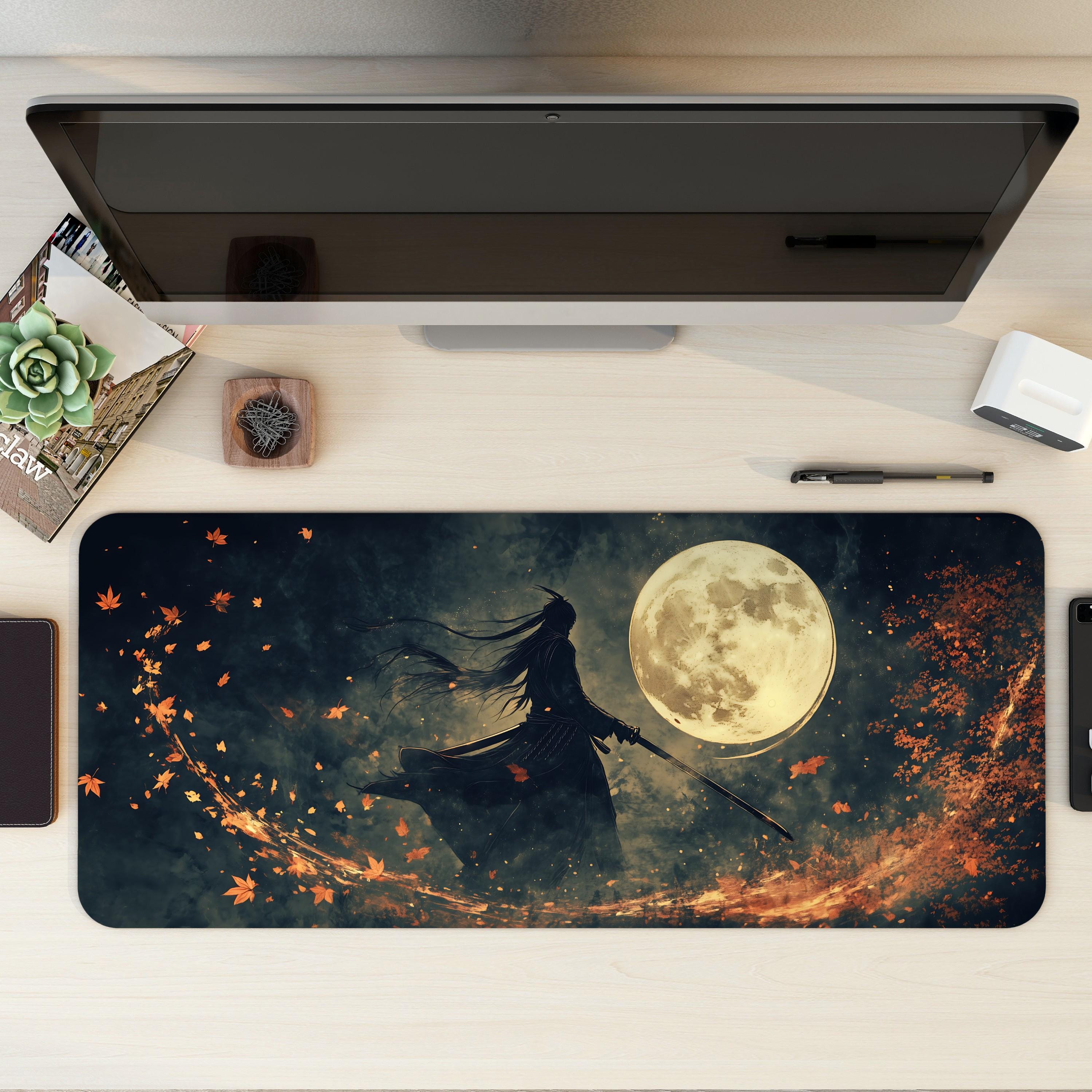 Dark Samurai Desk Mat | Japanese Warrior | Fantasy Moonlight Art Mouse Pad