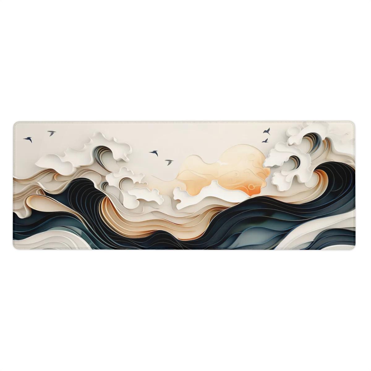 Ukiyo-e Style Desk Mat | Abstract Wave Mouse Pad, Inspired by Hokusai's The Great Wave