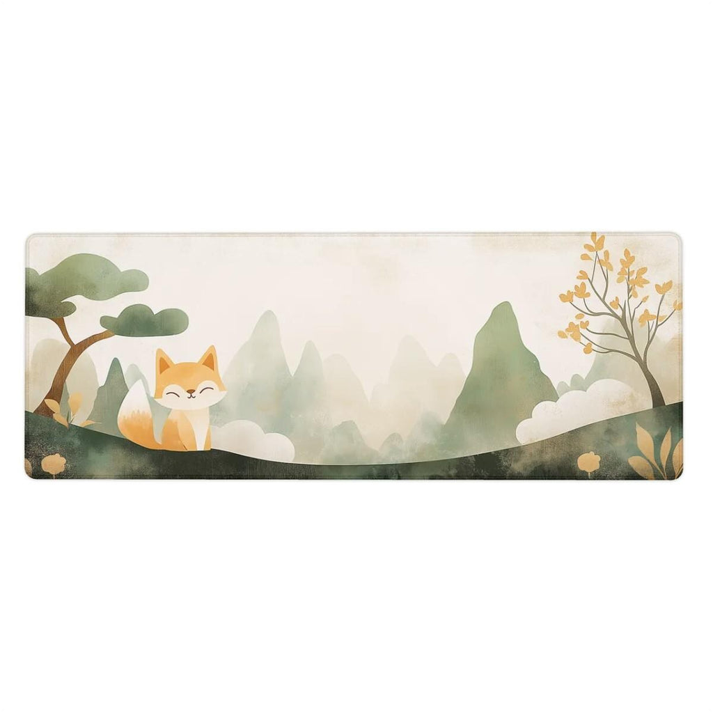 Fox in the Mist Desk Mat | Retro Scrapbook Minimalist Mouse Pad