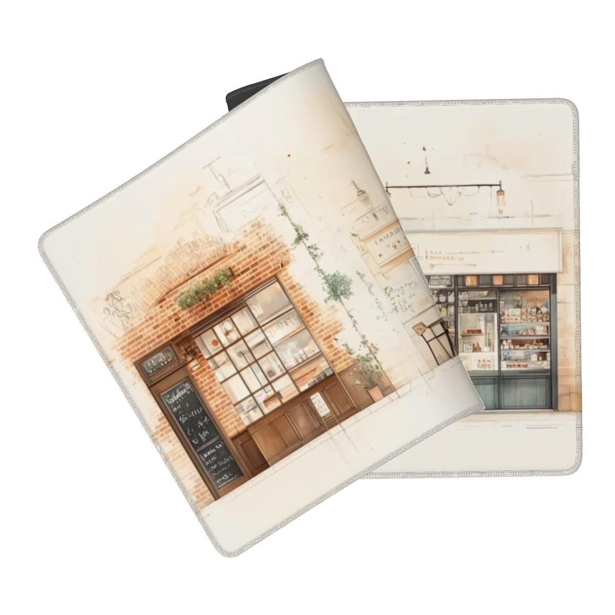 European Cafe Desk Mat | Artistic Sketchbook Style | Elegant Minimalist Art Mouse Pad