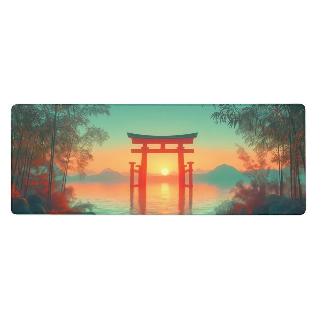 Japanese Anime Torii Gate Desk Mat | Serene Lake Sunset | Zen Bamboo Forest Mouse Pad