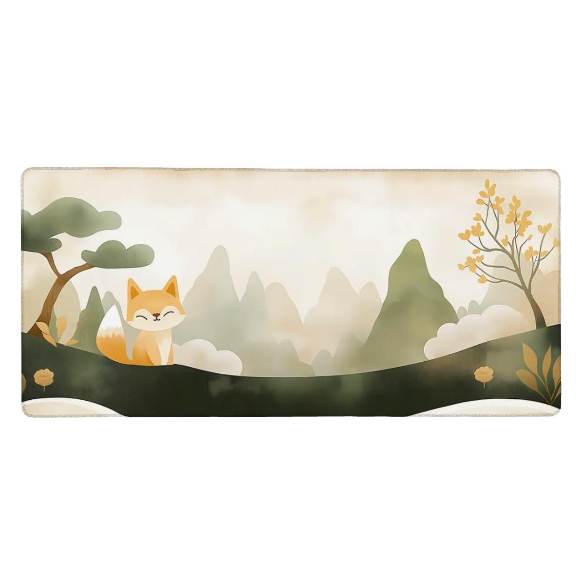 Fox in the Mist Desk Mat | Retro Scrapbook Minimalist Mouse Pad