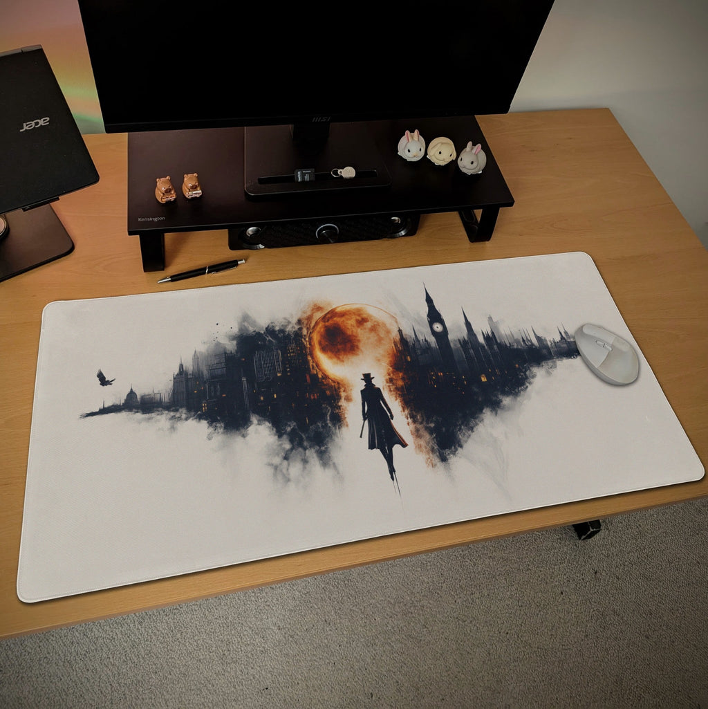 Sherlock Noir Mouse Pad | Cinematic, London Steampunk Decor | Dark Academia Aesthetic Mouse Pad