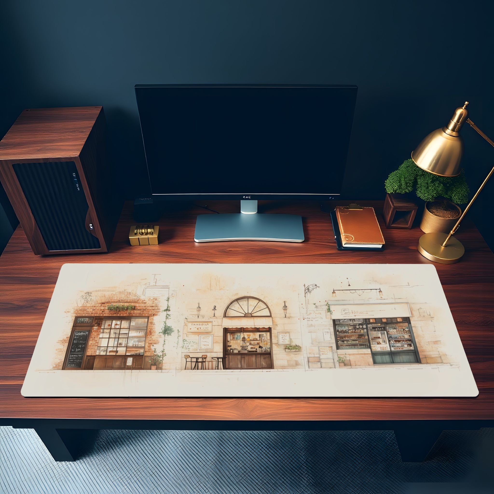 European Cafe Desk Mat | Artistic Sketchbook Style | Elegant Minimalist Art Mouse Pad