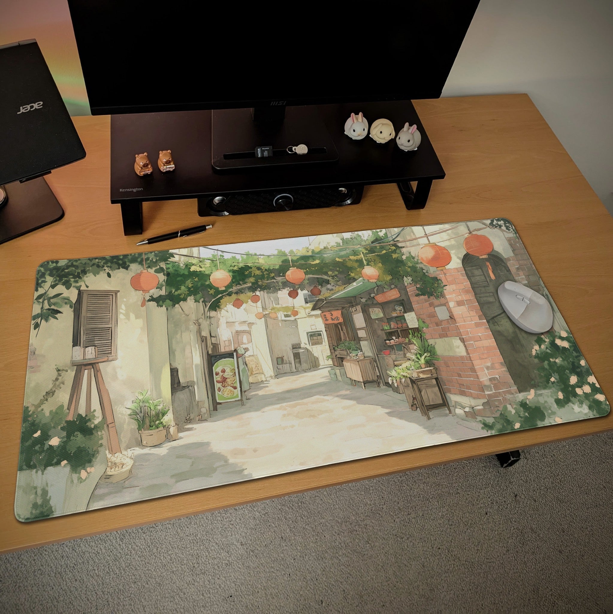 Nostalgic Vintage Asian Street Desk Mat | East Asian Inspired Decor, Street Laneway Sketchbook Mouse Pad