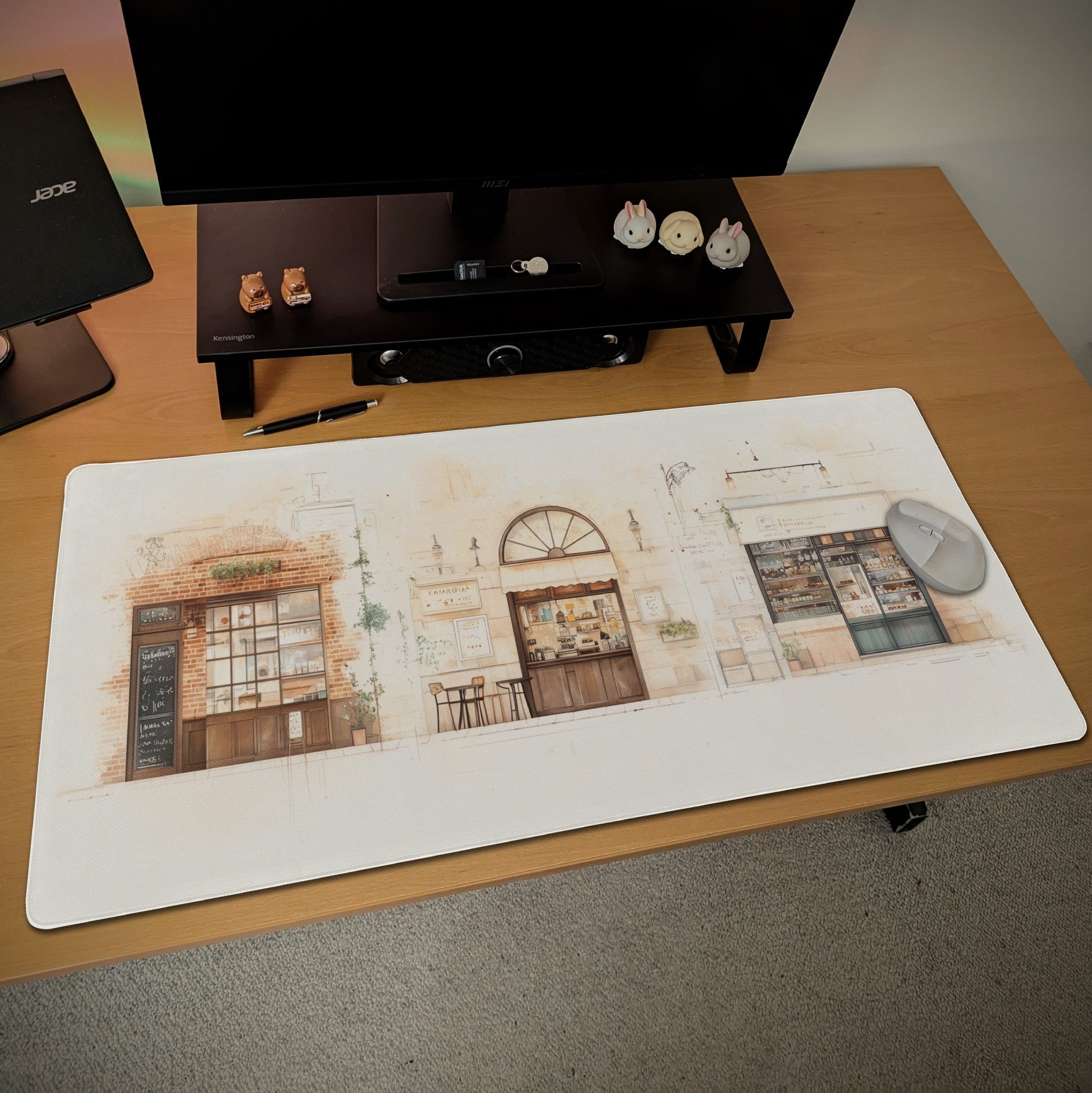 European Cafe Desk Mat | Artistic Sketchbook Style | Elegant Minimalist Art Mouse Pad