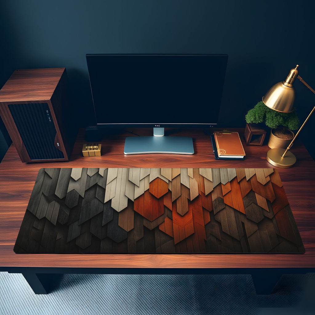 Geometric Wood Layer Desk Mat | Aesthetic & Rustic | Minimalist Modern Desk Setup