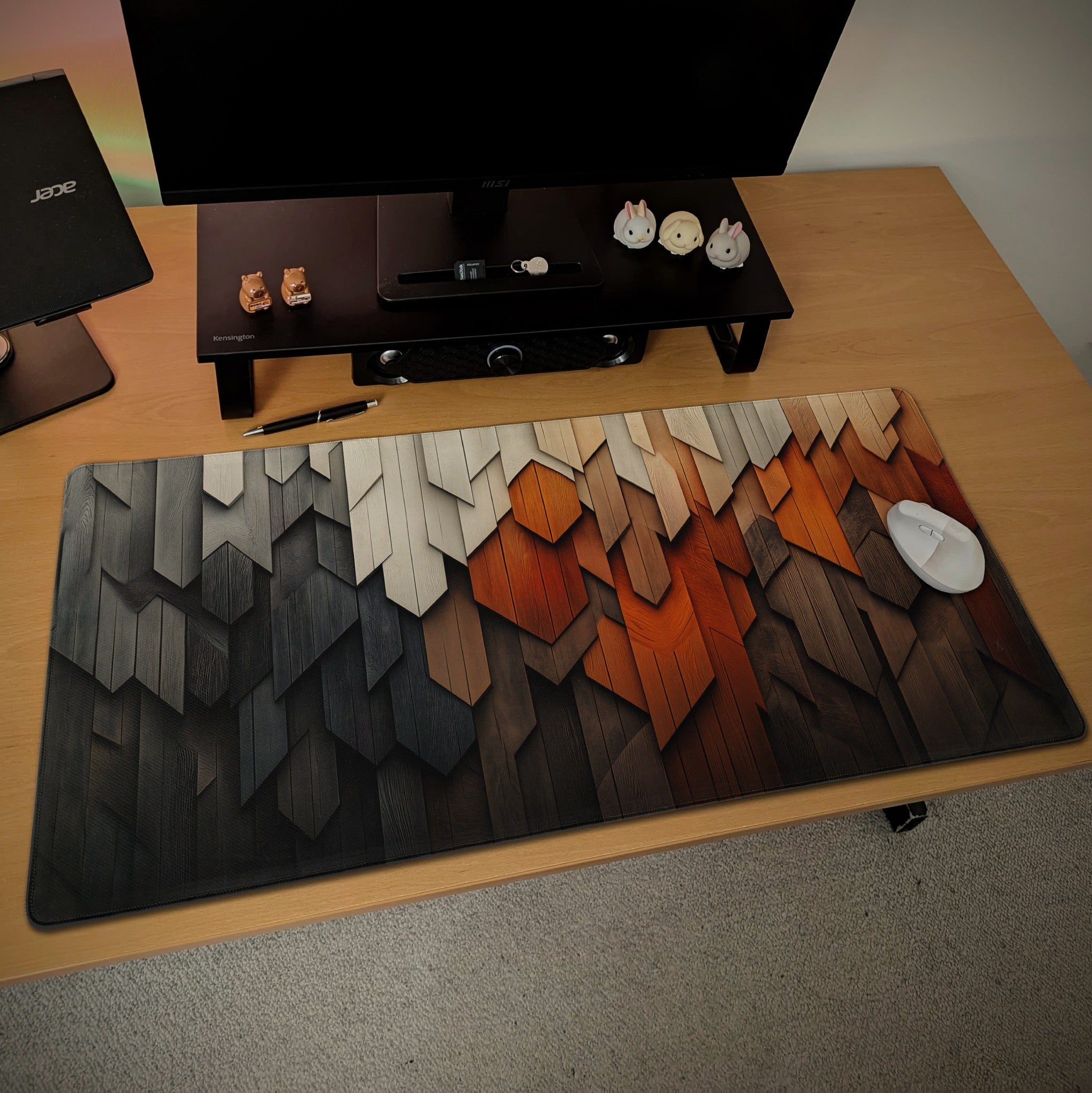 Geometric Wood Layer Desk Mat | Aesthetic & Rustic | Minimalist Modern Desk Setup