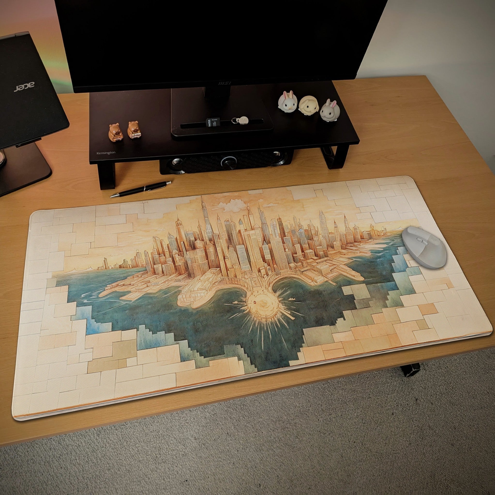 Retro Cityscape Skyline Desk Mat | Illustrative Urban Fantasy Mouse Pad