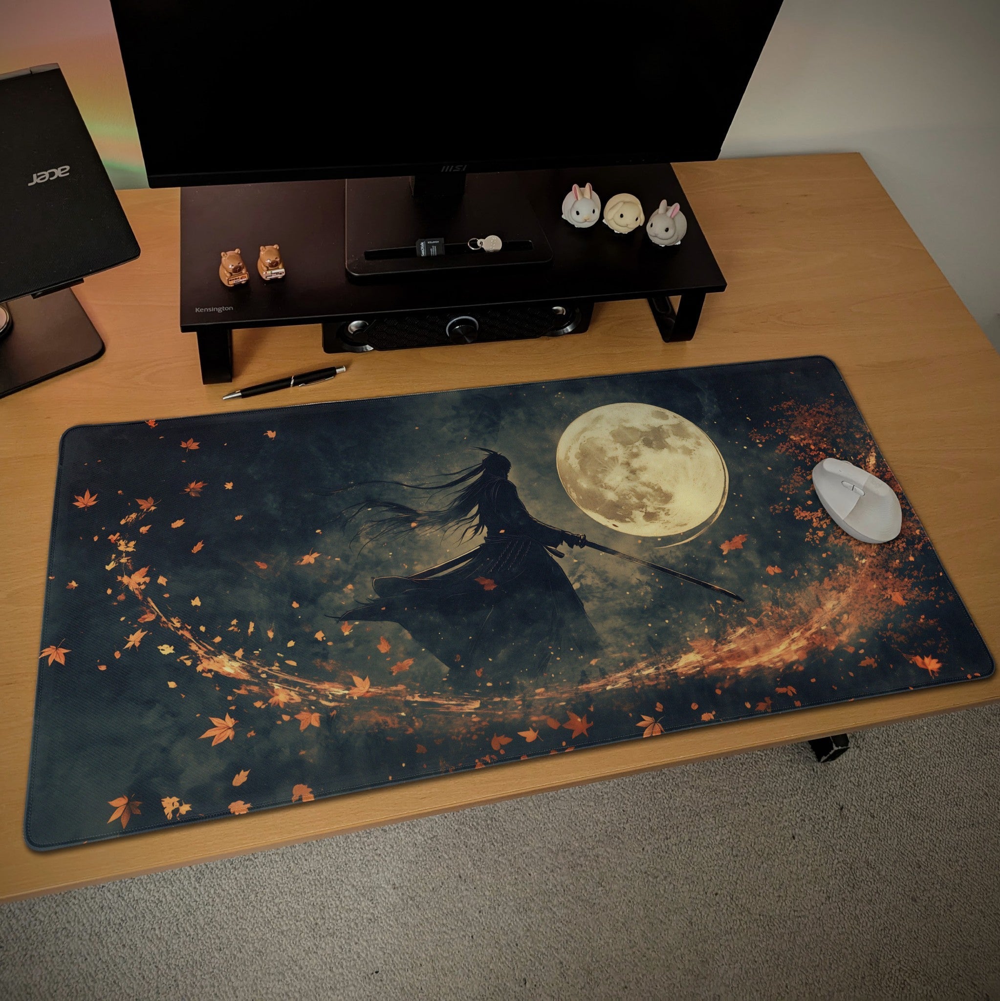 Dark Samurai Desk Mat | Japanese Warrior | Fantasy Moonlight Art Mouse Pad