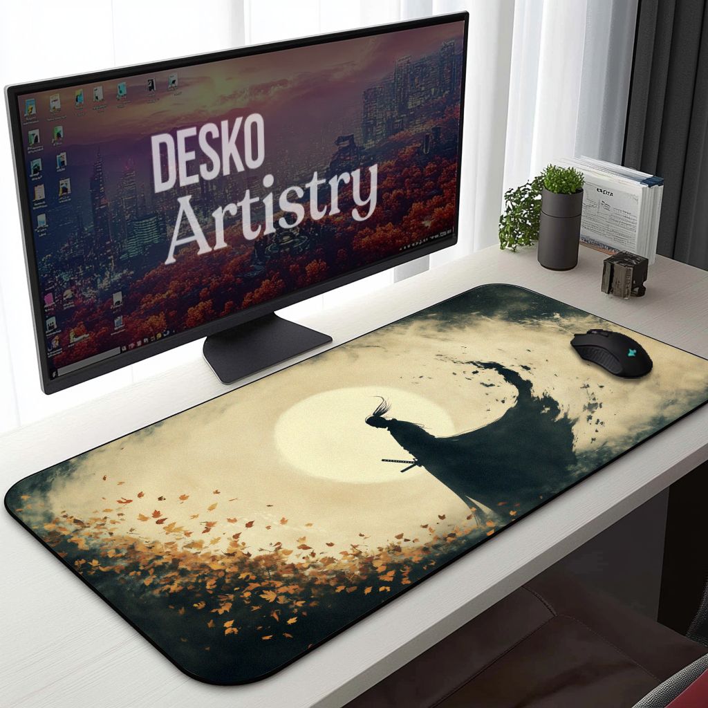 Ronin Samurai Desk Mat | Ink Art Style Sumi-e | Anime concept Mouse Pad