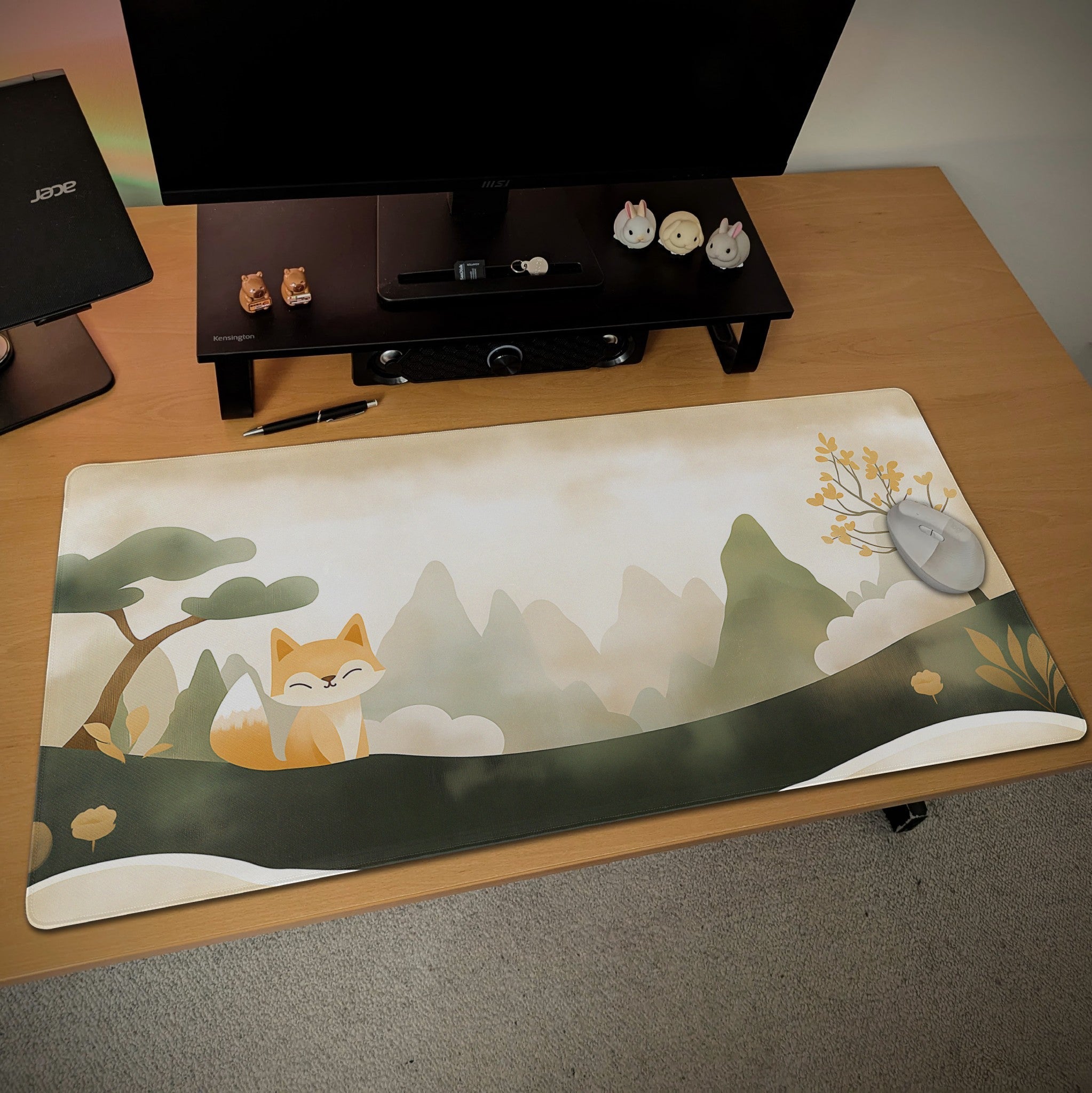 Fox in the Mist Desk Mat | Retro Scrapbook Minimalist Mouse Pad