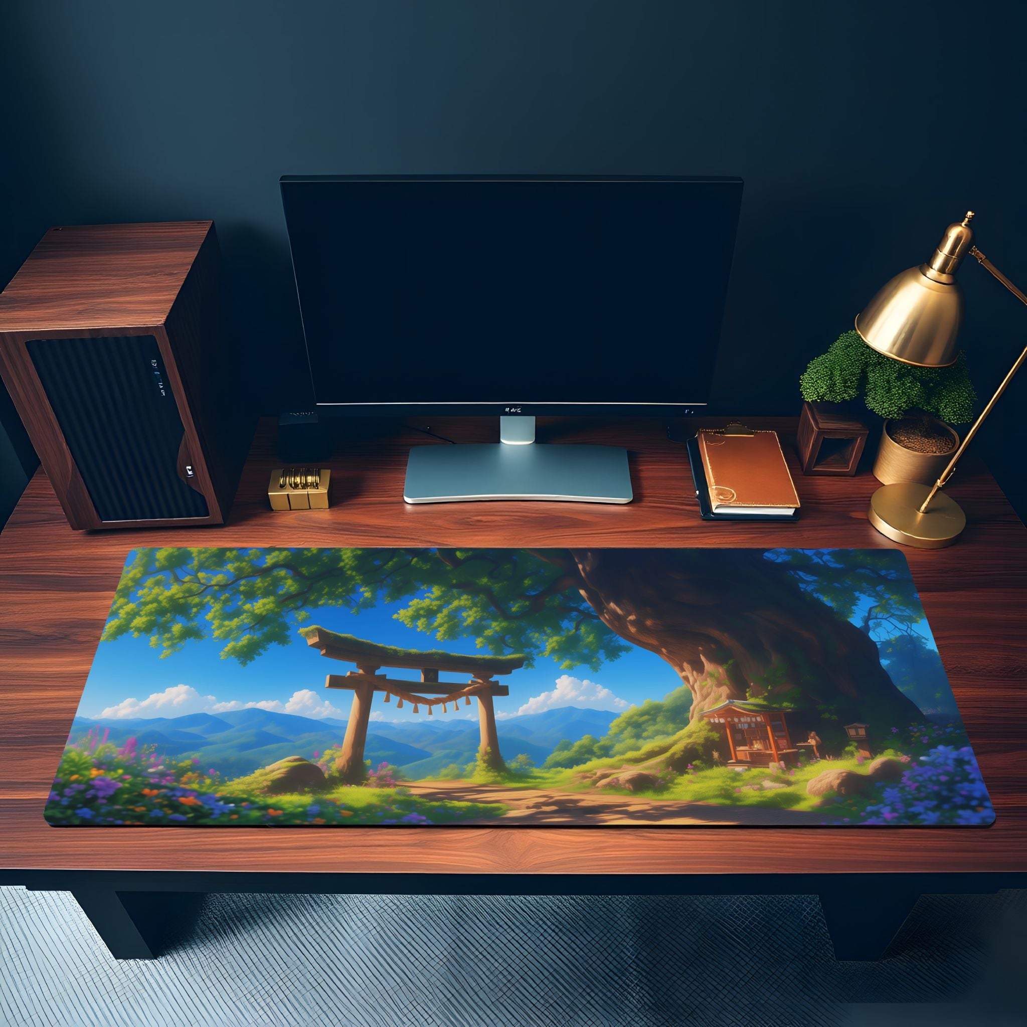 Japanese Torii Gate Desk Mat | Anime Landscape | Studio Ghibli Inspired Zen Mouse Pad