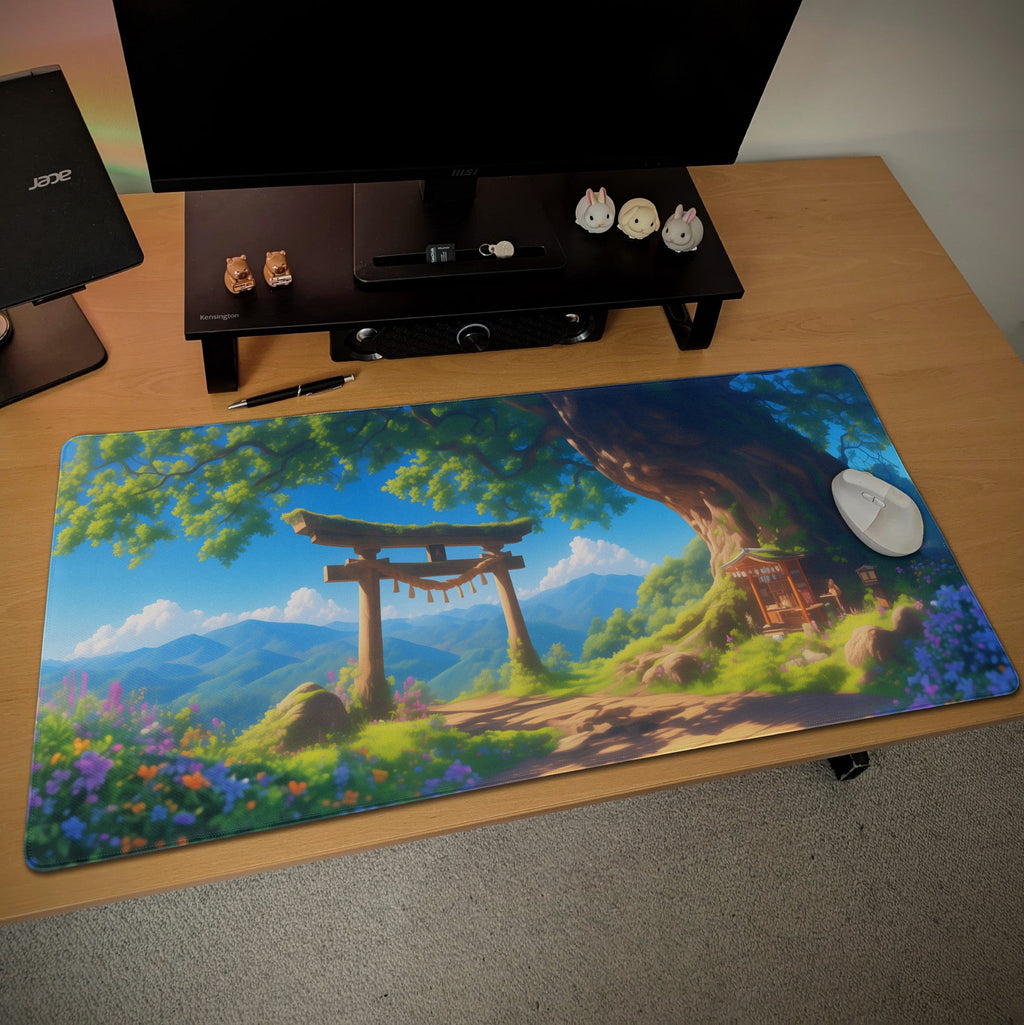 Japanese Torii Gate Desk Mat | Anime Landscape | Studio Ghibli Inspired Zen Mouse Pad
