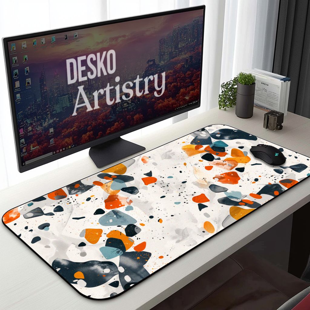 Artistic Terrazzo Marble Desk Mat | Boho Tile Pattern for Creative Souls | Aesthetic Mouse Pad