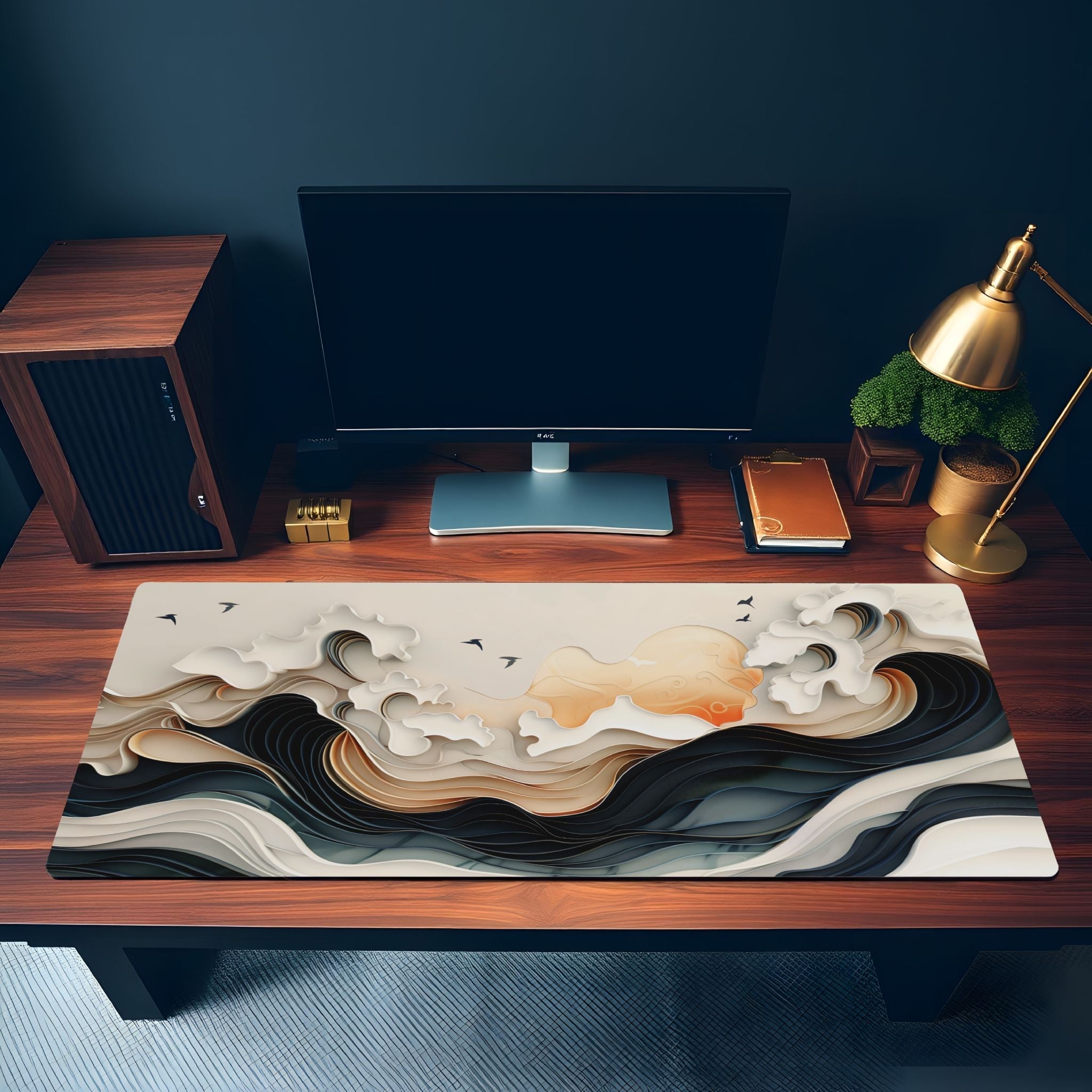 Ukiyo-e Style Desk Mat | Abstract Wave Mouse Pad, Inspired by Hokusai's The Great Wave
