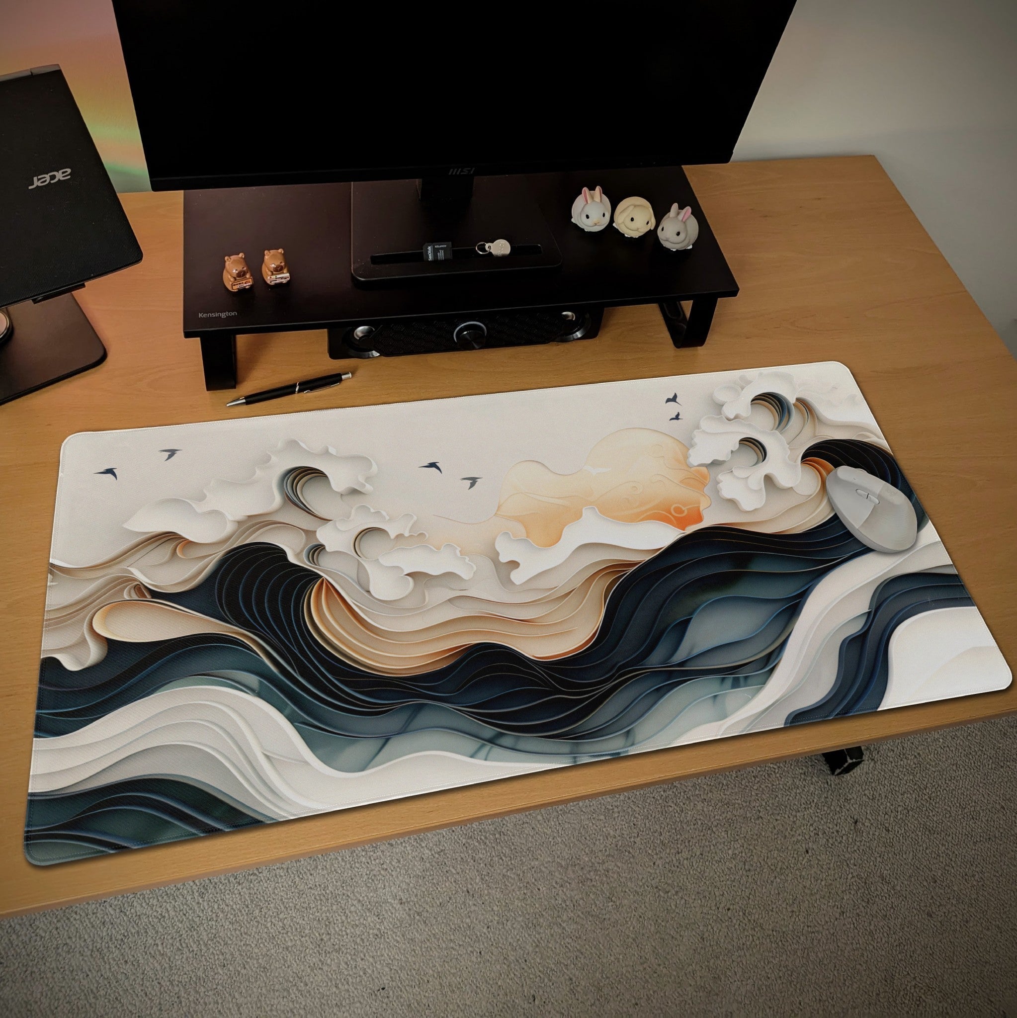 Ukiyo-e Style Desk Mat | Abstract Wave Mouse Pad, Inspired by Hokusai's The Great Wave