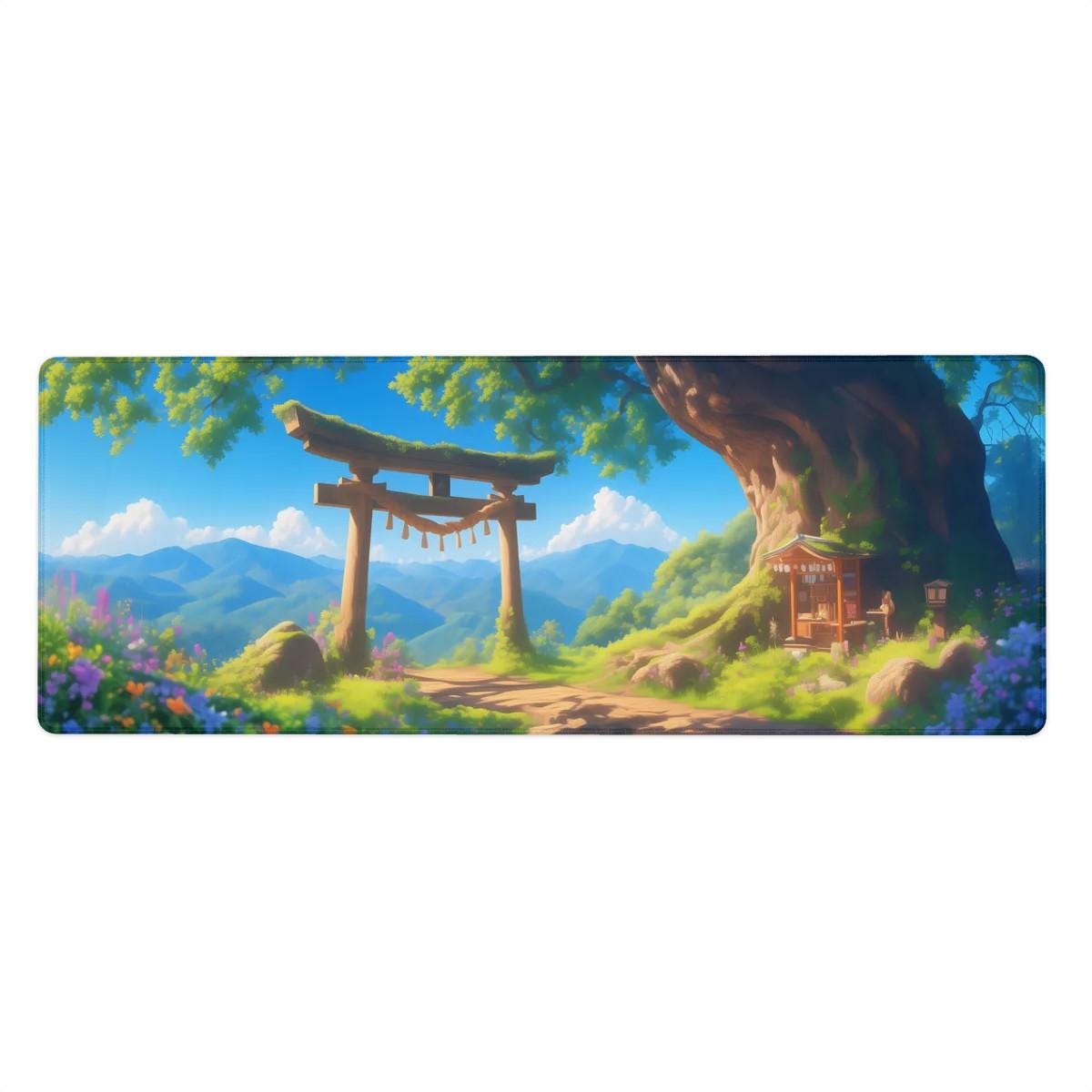Japanese Torii Gate Desk Mat | Anime Landscape | Studio Ghibli Inspired Zen Mouse Pad