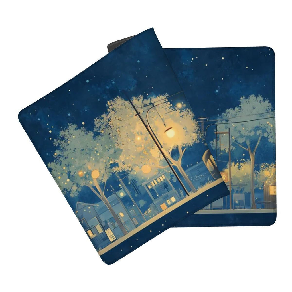 Japanese Dreamy Night Desk Mat | Peaceful Village Light Mouse Pad |