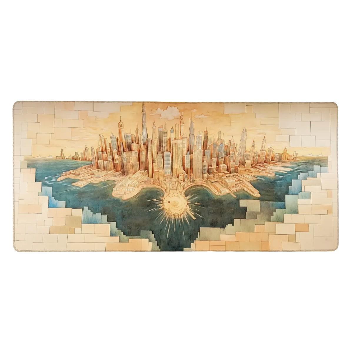 Retro Cityscape Skyline Desk Mat | Illustrative Urban Fantasy Mouse Pad