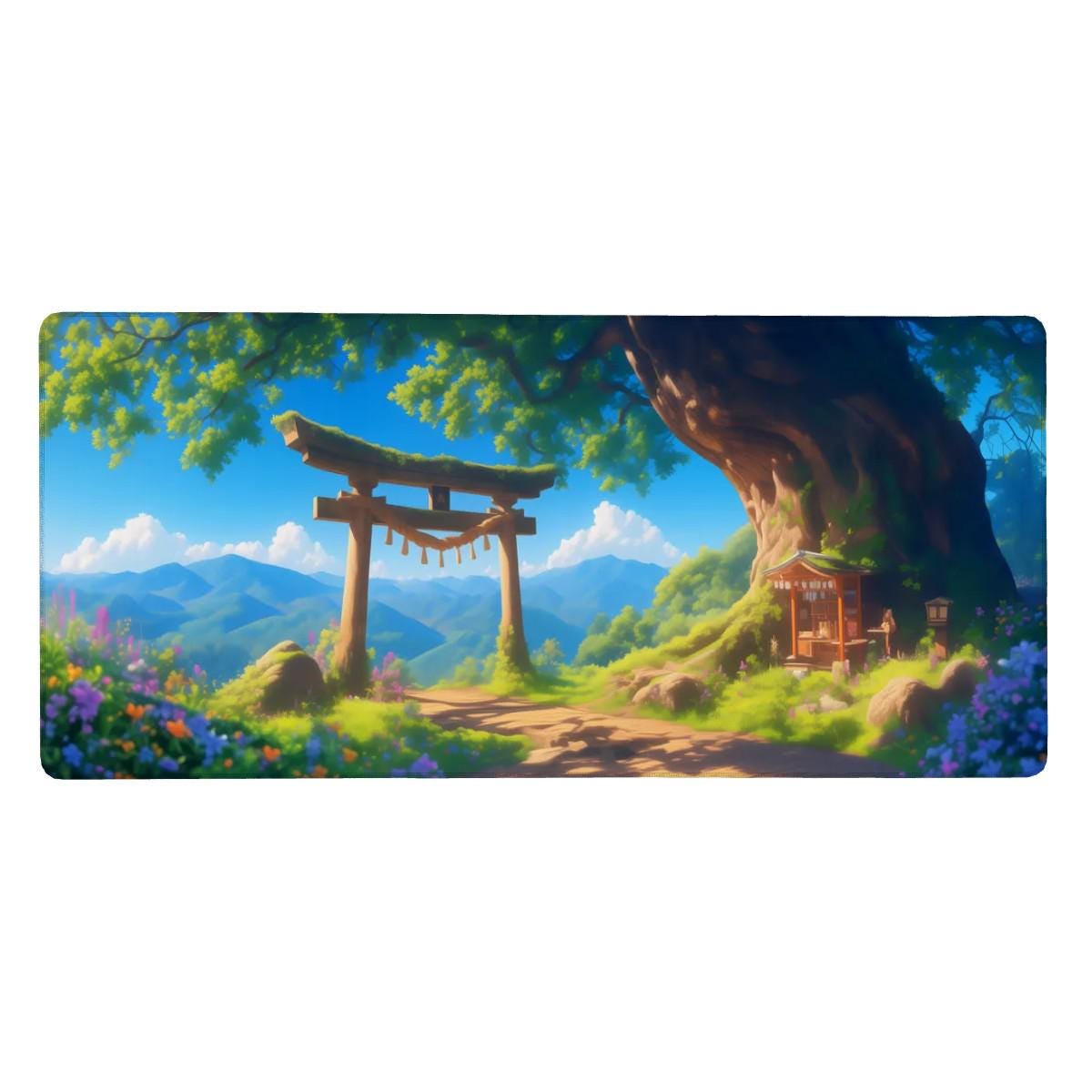 Japanese Torii Gate Desk Mat | Anime Landscape | Studio Ghibli Inspired Zen Mouse Pad