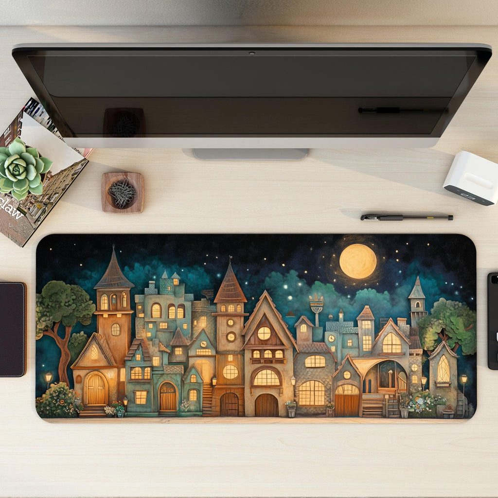 Storybook Fantasy Village Desk Mat | Whimsical Enchanted | Medieval Magic Themed Mouse Pad