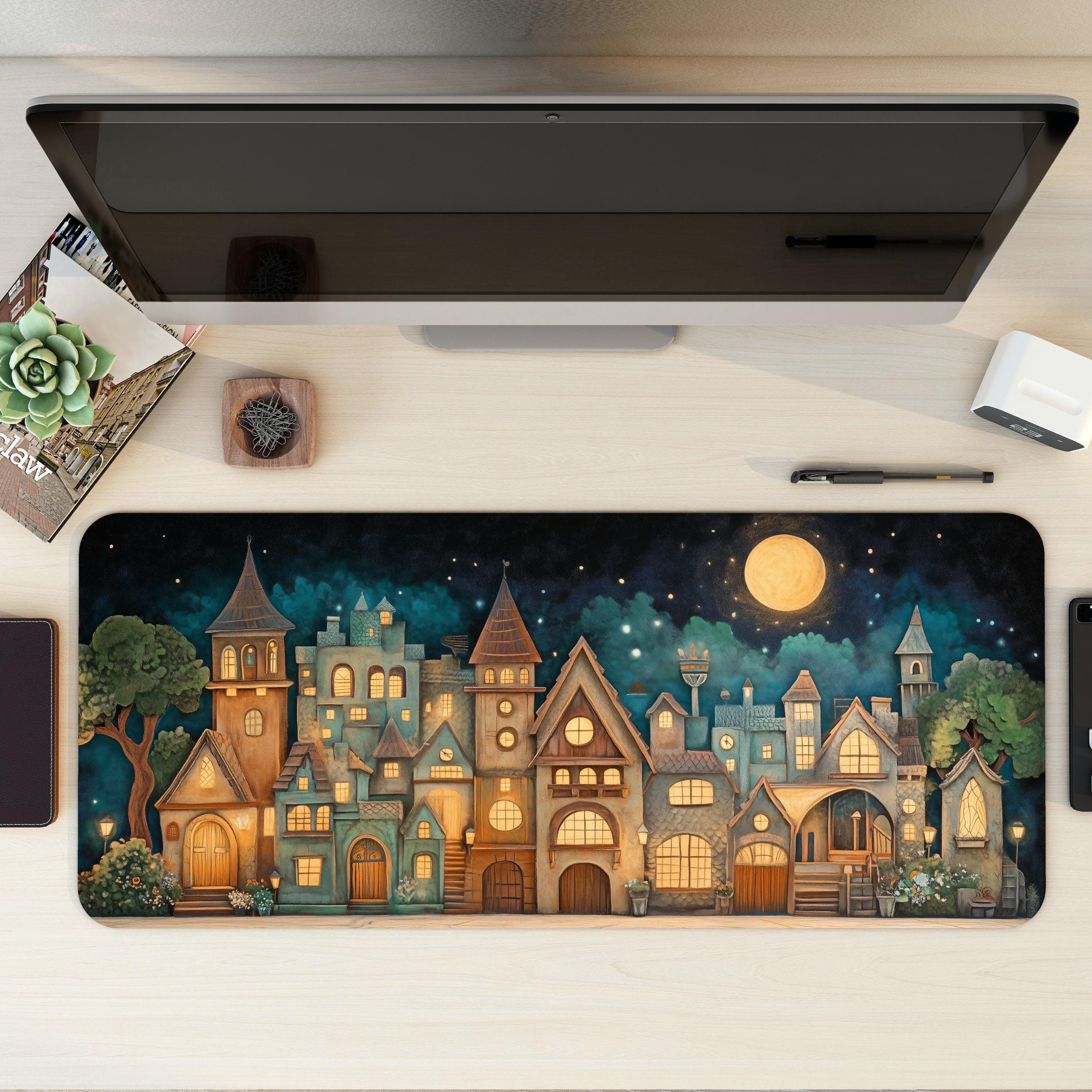 Storybook Fantasy Village Desk Mat | Whimsical Enchanted | Medieval Magic Themed Mouse Pad