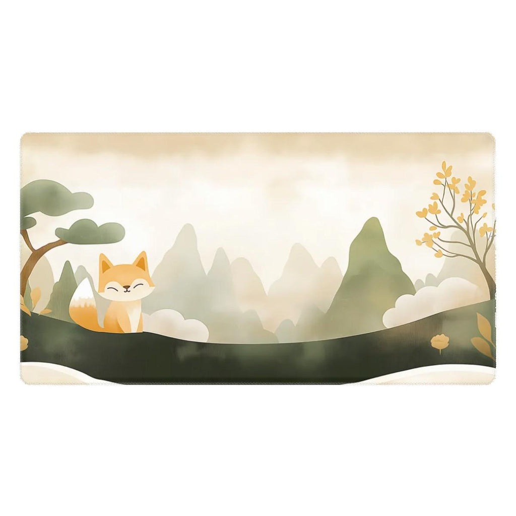 Fox in the Mist Desk Mat | Retro Scrapbook Minimalist Mouse Pad