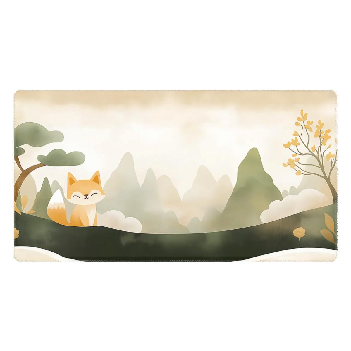 Fox in the Mist Desk Mat | Retro Scrapbook Minimalist Mouse Pad